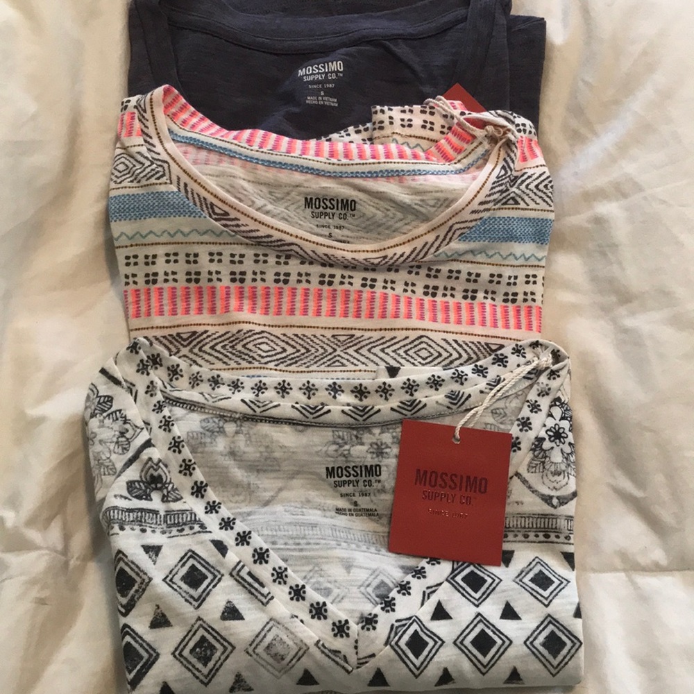V Neck Tshirt Trio 2 patterned 1 solid NWT